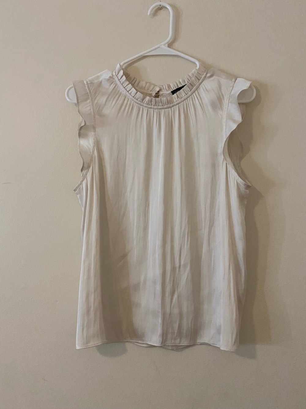 Banana Republic satin feel like Sleeveless Ruffle-Neck Blouse in Ivory
